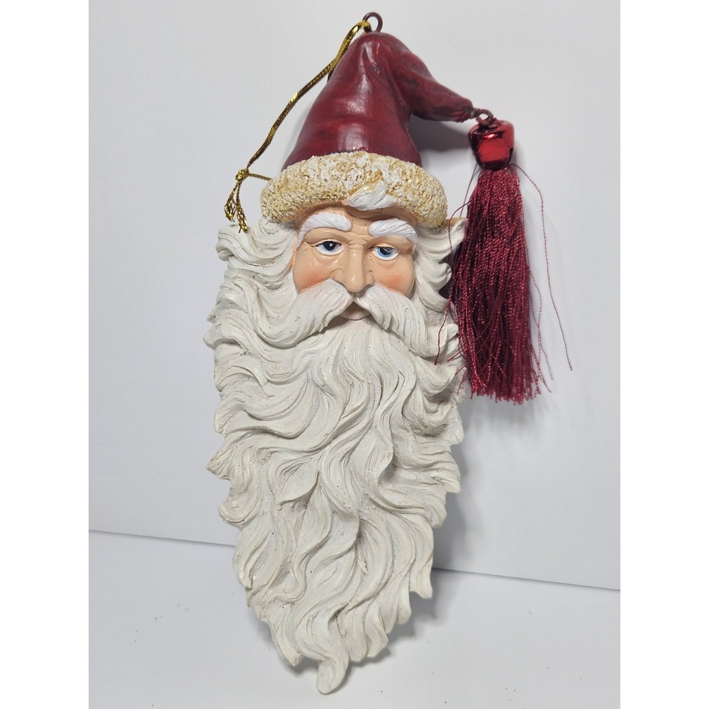 Vintage Old World Father Christmas Santa Face Head Ornament Resin Long Beard 7"